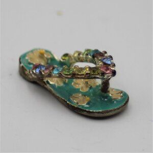 Aqua Teal Flip Flop Sandal Pendant Charm Plumerias And Stones